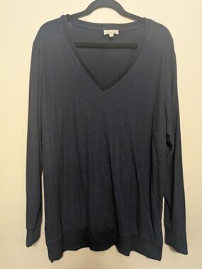 Lucky Brand Navy Blue Long Sleeve V-Neck Knit Pullover Sweater Women's Size XL